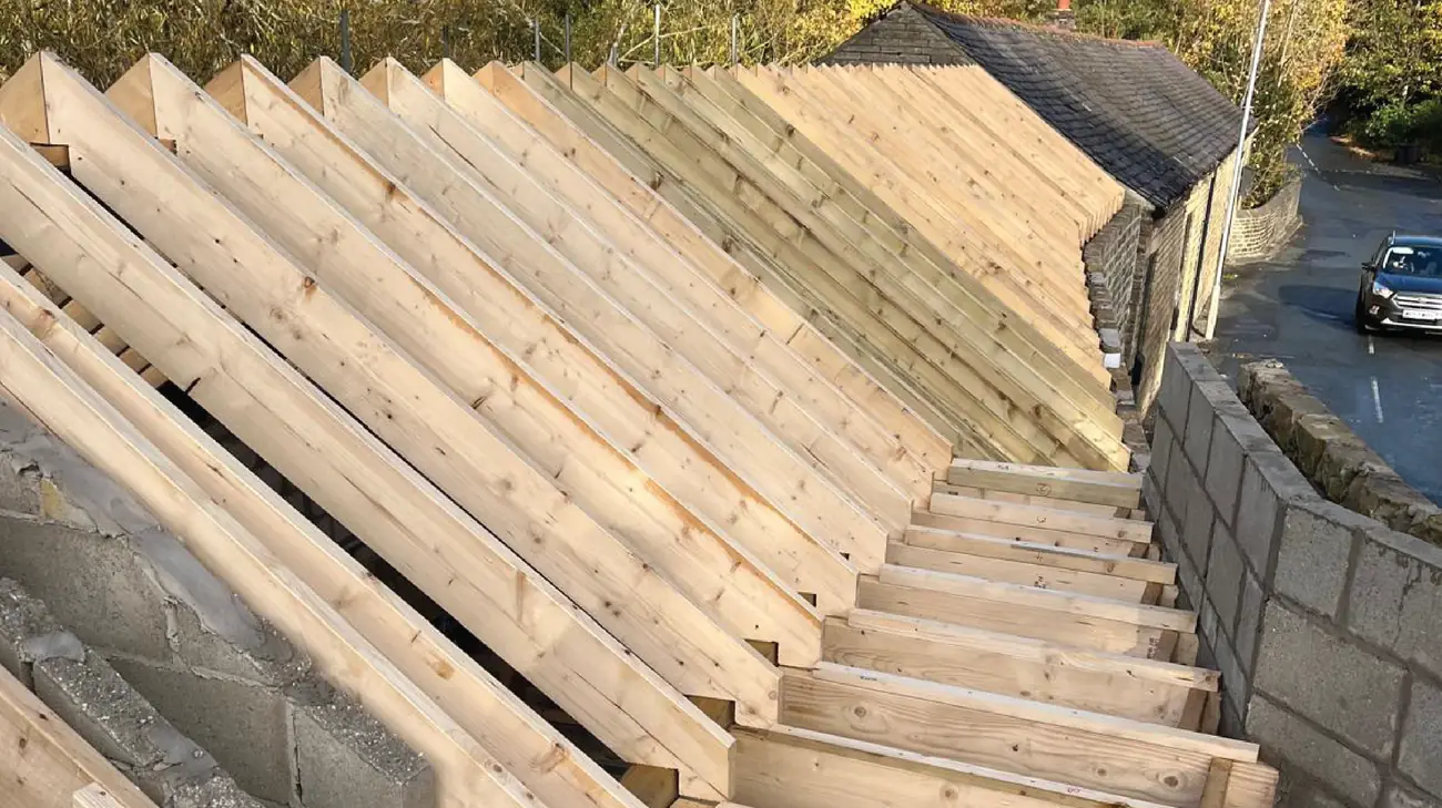 New timber rafters running down to the eaves of the restaurant roof